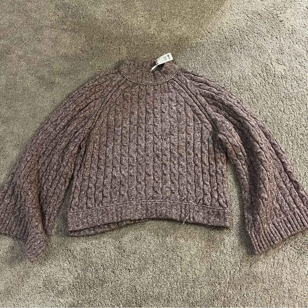 Free People Mauve Cable Knit Turtleneck Sweater